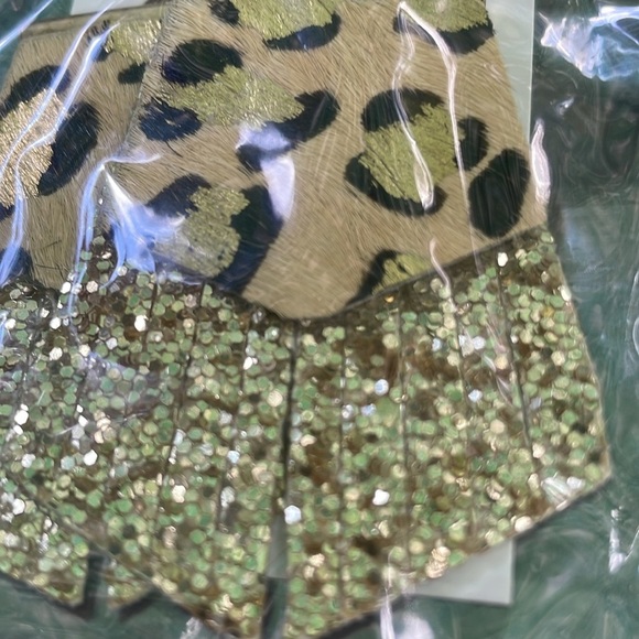 Leopard Leather Glitter Fringe Drop Earrings - Picture 7 of 10